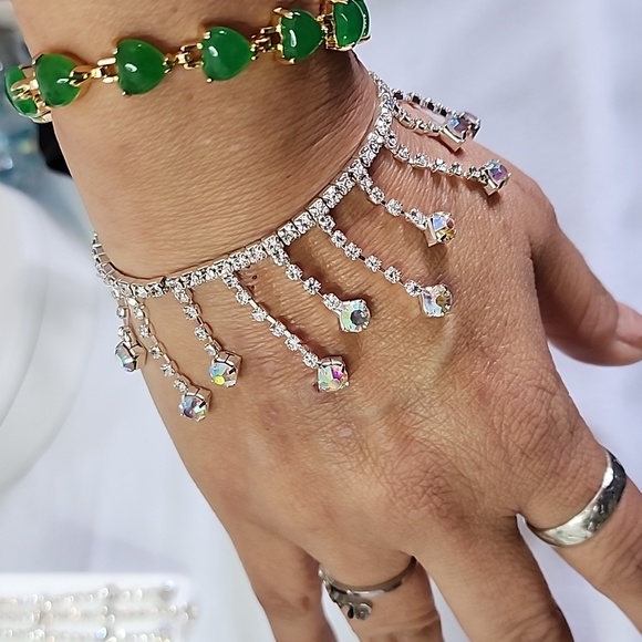 Statement Silver Crystal Collar Bib Necklace Earrings Bracelet Set New - Picture 9 of 11